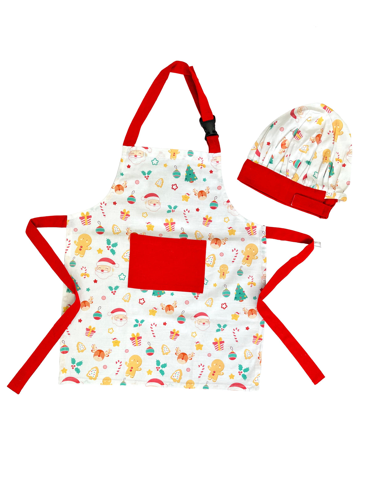Jolly Kids Christmas Apron & Cap White Multi