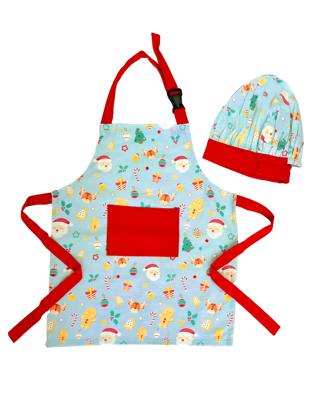Jolly Kids Christmas Apron & Cap Blue Multi