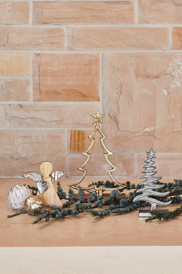Starlight X-Mas Tree on Wood Base Small 22x7.5x33cm Gold