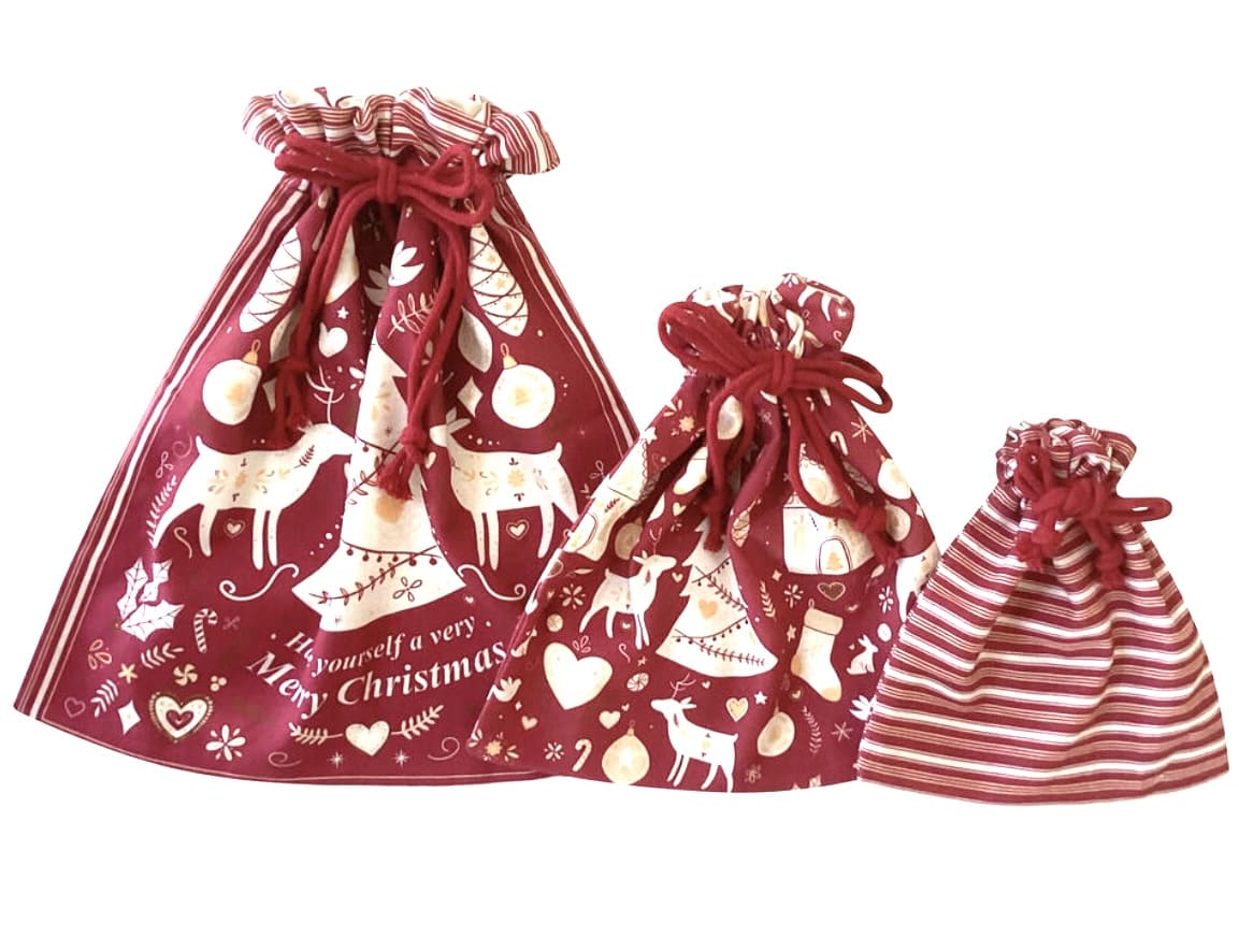 Scandi Yule Christmas Gift Bags 3pk 60x80x1.5cm Red Multi