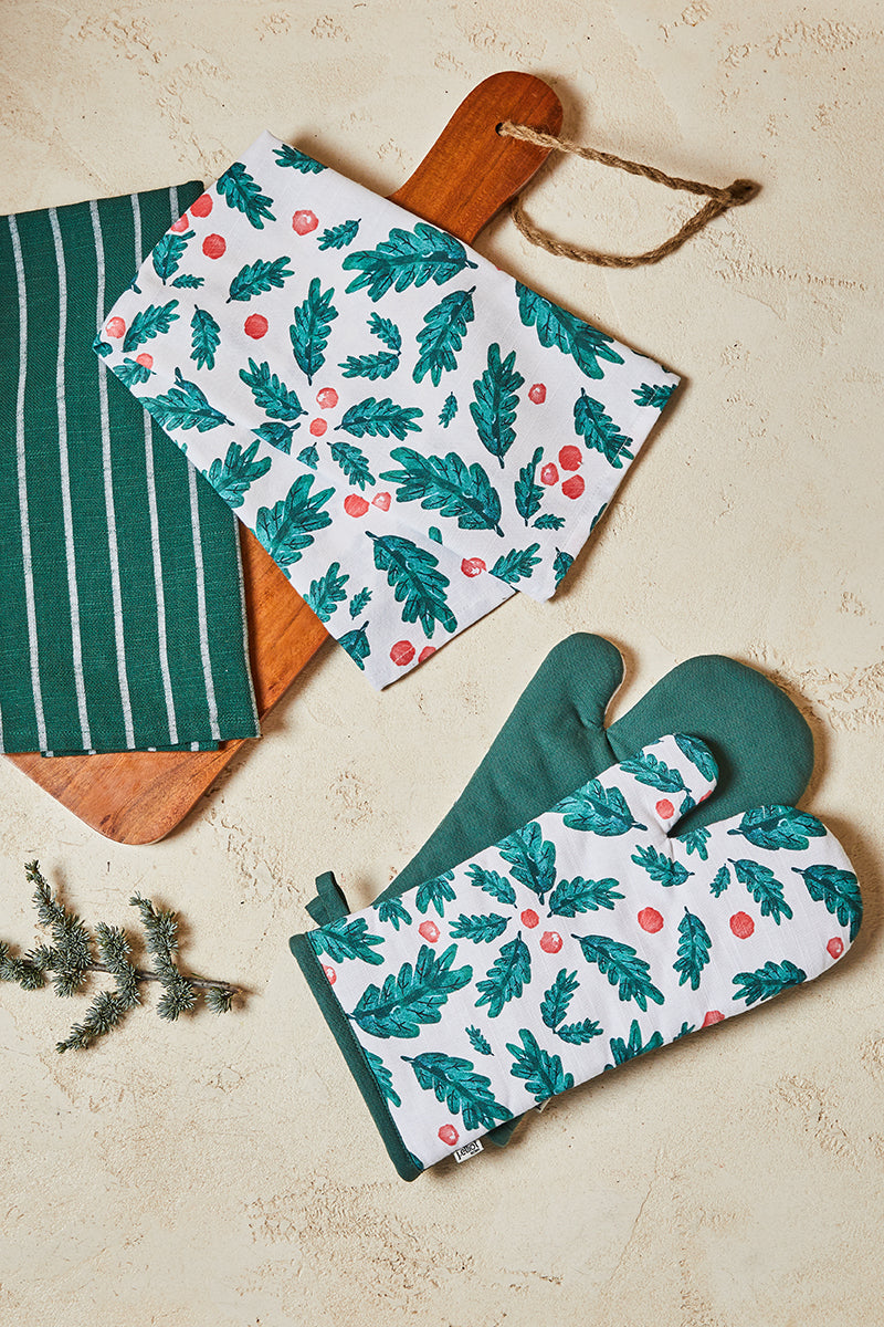 Christmas Foliage Tea Towel 2pk 50x70x1.5cm Green Multi