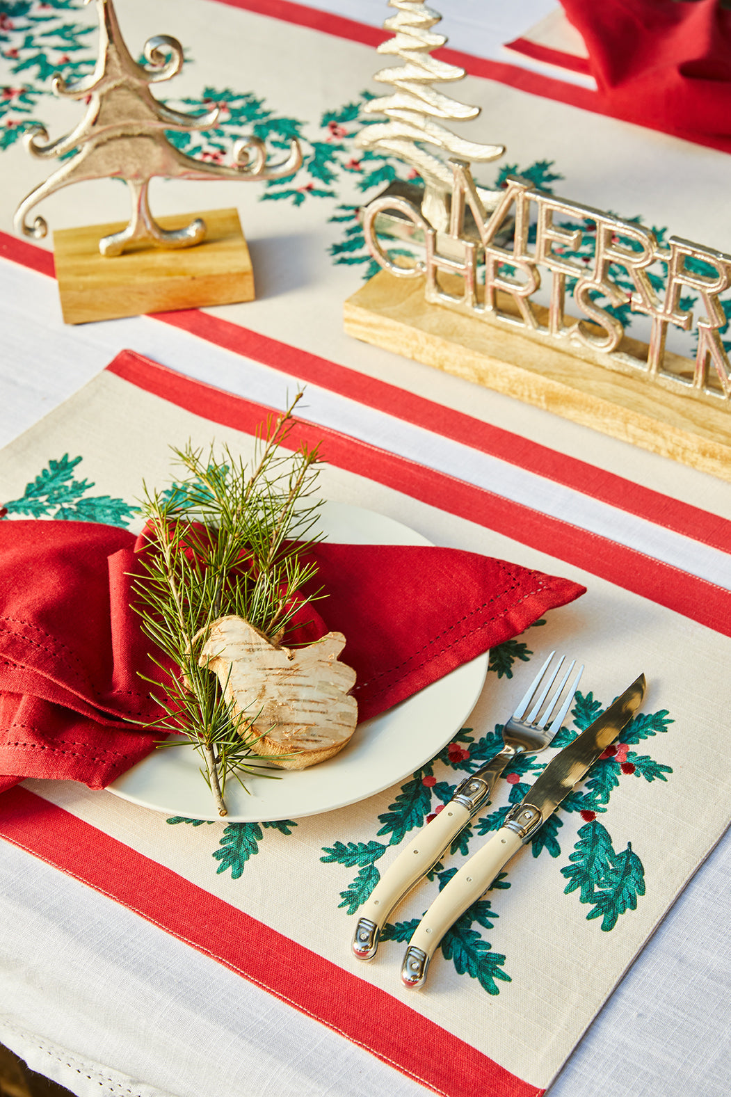 Christmas Foliage Placemat Set of 4 33x48x0.2cm Green Multi