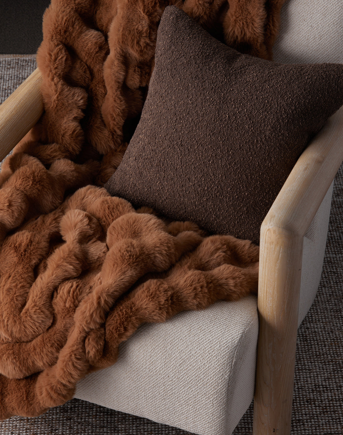 Brooklyn Feather Filled Boucle Cushion 50x50cm Chocolate