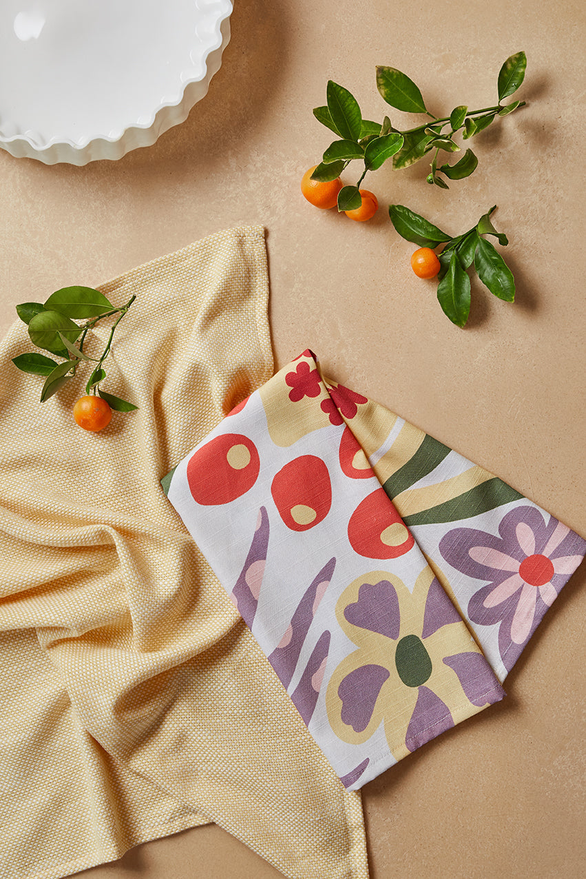 Charmie 2 Pack Tea Towels 50x70x0.2cm Floral Yellow Multi