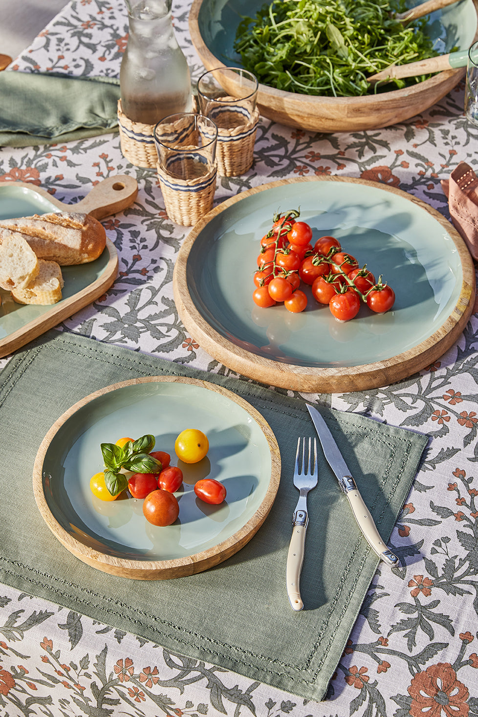 Corinne Circular Tray 35x35x3cm Green & Natural
