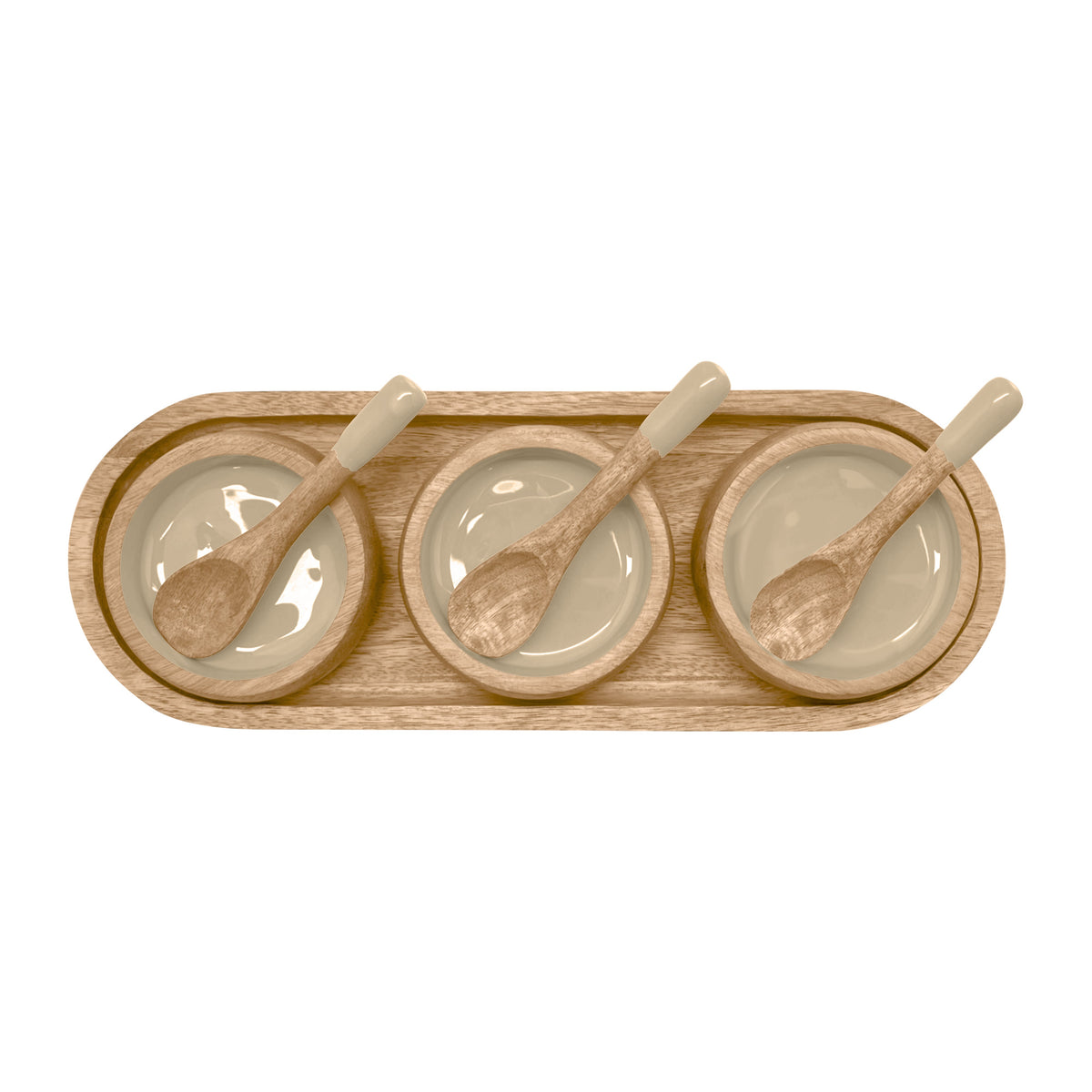 Corinne Serving Tray with Dip Bowls and Spoons 35.5x13x5cm Light Taupe