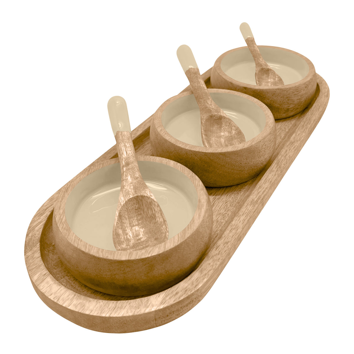 Corinne Serving Tray with Dip Bowls and Spoons 35.5x13x5cm Light Taupe