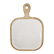 Corinne Square Tray with Handle 26x36x2.5cm White & Natural