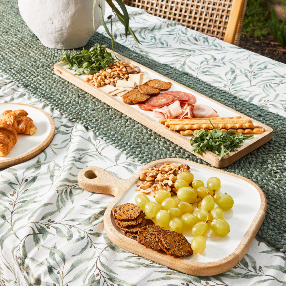Corinne Square Tray with Handle 26x36x2.5cm White & Natural