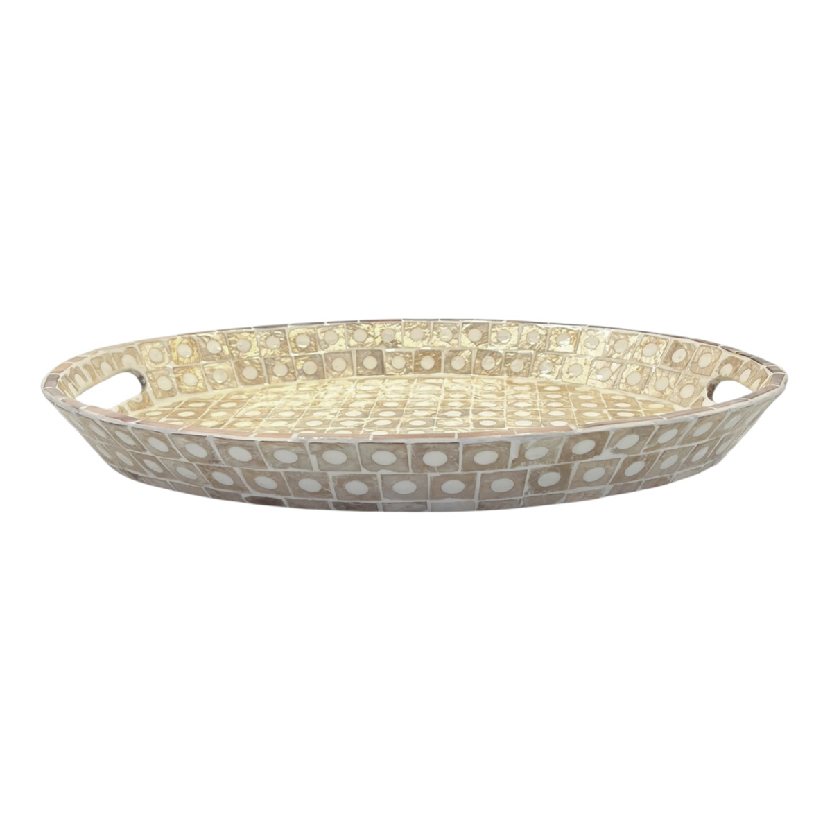 Elodie Pearl Oval Tray with Handles 40x30x4.5cm Natural