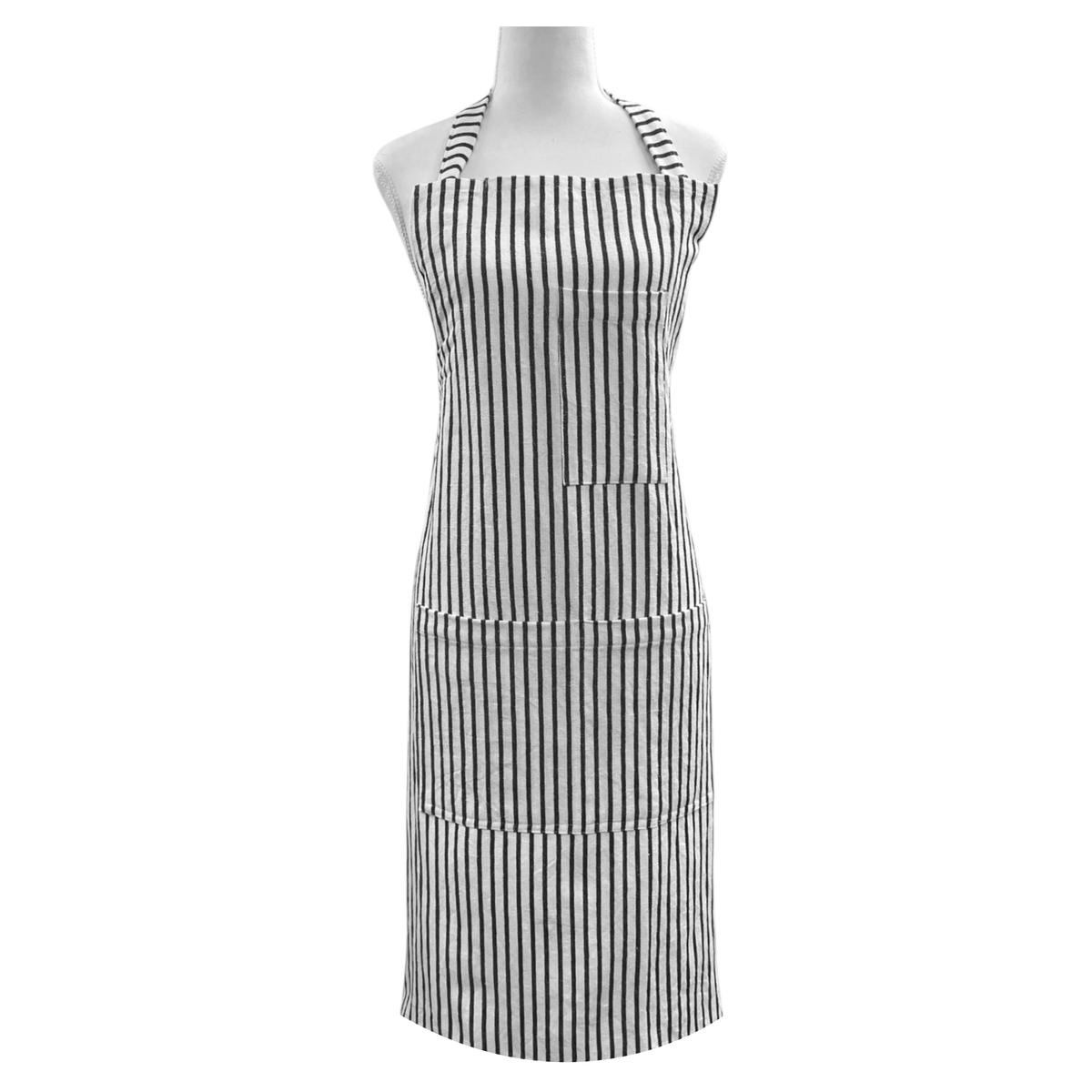 Jules Cotton Linen Striped Apron 83x68x0.3cm Charcoal & White