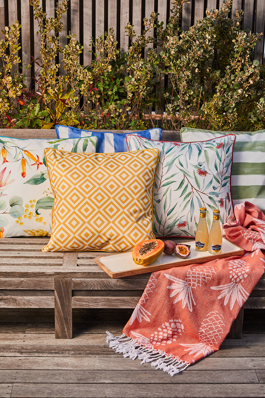 Wattle Outdoor Cushion 50x50x12cm Green & Red Multi